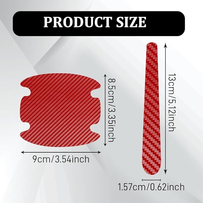 8PCS Car Door Handle Scratch Protectors, Car Door Handle Sticker, Carbon Fiber Anti-Scratches Auto Bowl Protectors, Waterproof Cup Paint Guard Protective Films for Most Vehicles (Red 8PCS)
