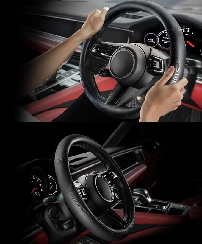 Car Steering Wheel Cover Microfiber Leather Steering Wheel Cover Anti-Slip Breathable Universal 15 inch