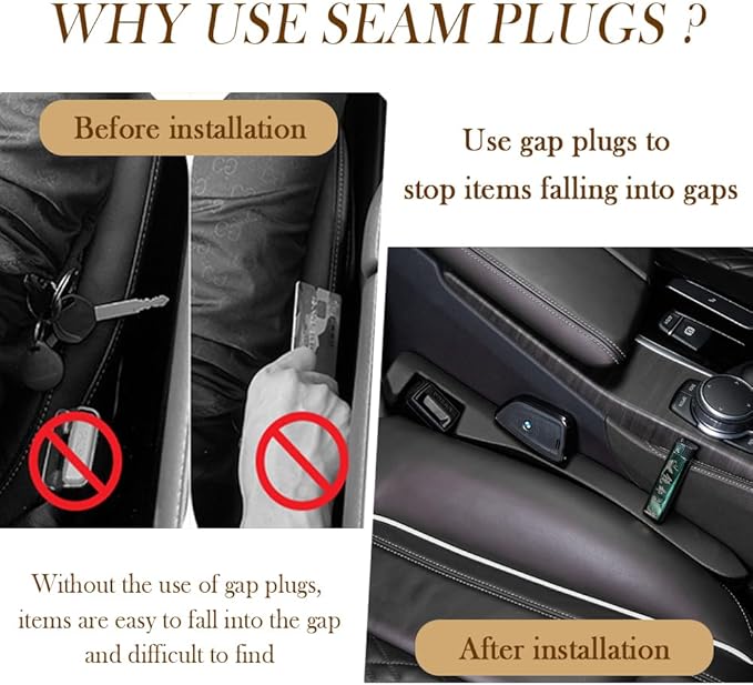 2PCS Car Seat Gap Filler - Elastic Car Seat Gap Filler Organizer Universal for Car Truck Suv Between Seat and Console - Prevent Items from Droping - Add Style to Your Car Accessories (Black/2pcs)