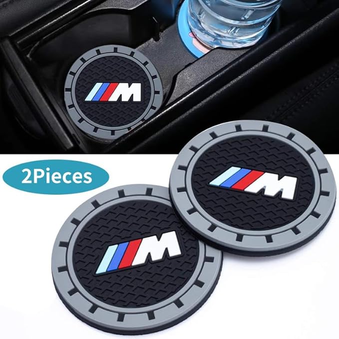 Silicone 2PCS Car Cup Mat Holder Coasters Compatible with BMW M M2 M4 M5 M6 M8 X1 X2 X3 X5 X6 M135i M240i Z4 328i X7, Non-Slip Car Coasters for Cup Holder Interior