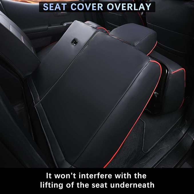 GOLYWIN Car Seat Covers Full Set for Toyota Tacoma Double & Crew Cab 2023 2022 2021 2020 2019 2018 2017 2016 Tacoma Interior Accessories Premium Faux Leather Breathable Waterproof (Black+Red Line)