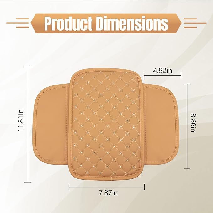 wuyaoyao Bling Car Center Console Cover, 11.81"×7.87" Leather Auto Arm Rest Cover Protector with 2 Storage Bags, Vehicle Crystal Rhinestone Armrest Cushion Pad, Interior Car Accessories (Yellow)