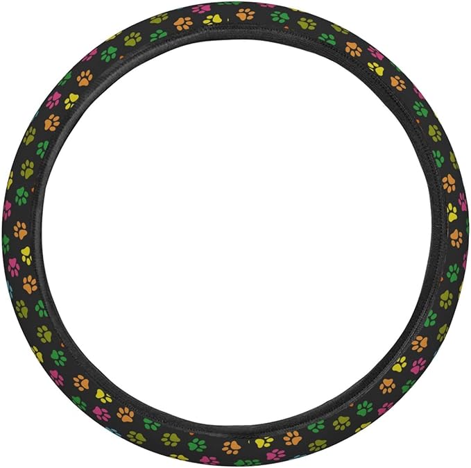 FeHuew Dog Paws Colorful Print Steering Wheel Cover for Women, Girls 15 inch Universal Auto Car Anti Slip Wrap Steering Wheel Covers Fit for Vehicles, Truck, SUV
