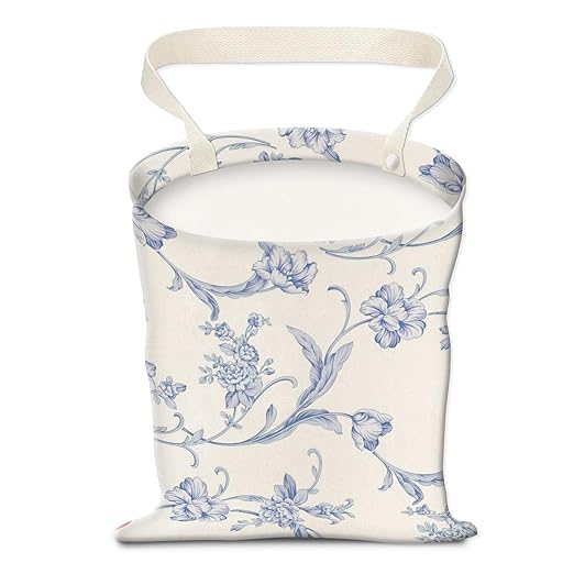 AUEKLLW Car Trash Can, Hanging Garbage Bin for Men and Women, Cute Car Organizer and Storage Bag, Canvas Vehicle Trash Can Bag Easy-to-Install Cute Blue Floral