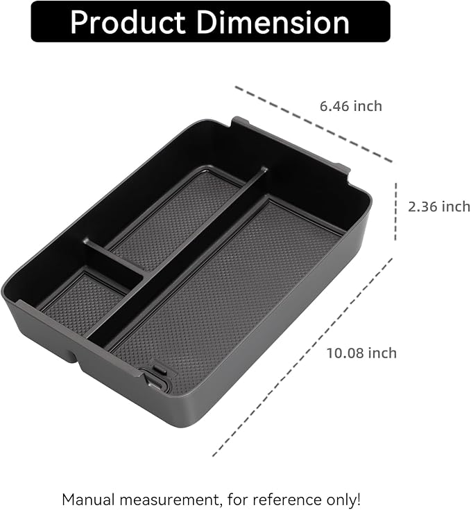 LUCKEASY Armrest Box Storage Box Compatible with Hyundai Santa Fe 2024 2025 2026 ABS Armrest Box Storage Tray and PVC Mats Black ABS for Santa Fe Accessories Black