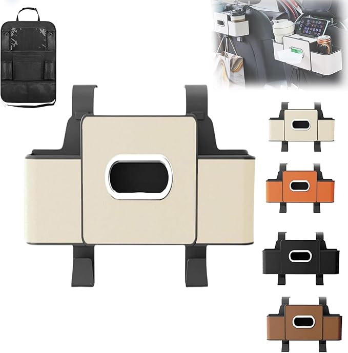 pupken Car Organizers and Storage Box, Car Organizers and Storage Box Behind Set, 4 in 1 Multifunctional Cars Organizer and Storage Back Seat for Hold Phone, Drinks, Handbag, Universal Fit (White*1)