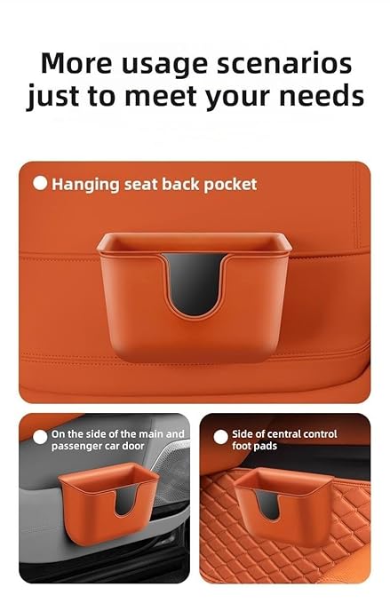 Car Trash Can Storage Pockets - 100% Leak-Proof Organizer,Car Seat Back and Door Hanging Storage,Two Levels Above and Below (Orange)