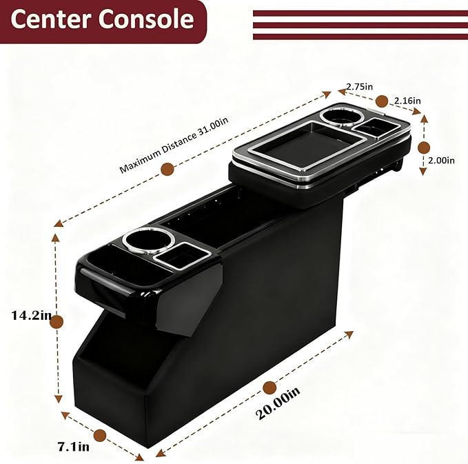 YURSENJIE Truck Center Console Organizer Between Seat for Minivans, SUVs, Middle Van Bench Organizer for Floor Between The Back Seat Console 18 Wheelers with Sliding Lid Design