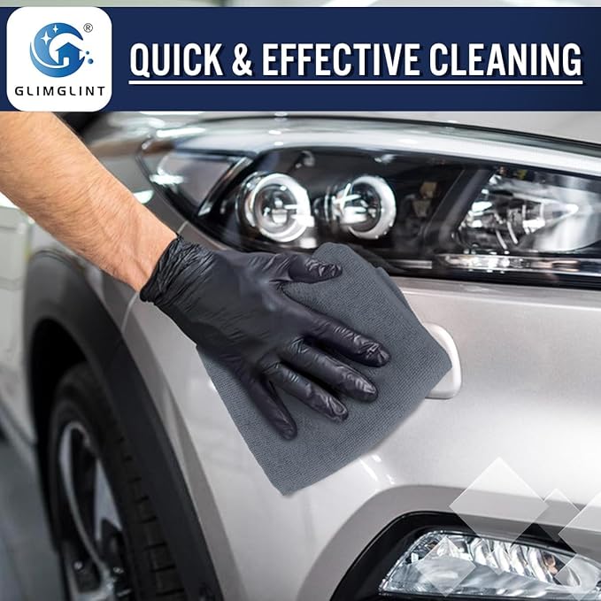 GLIMGLINT Grey Microfiber Cleaning Cloth, 12 Pack Cleaning Towels for Kitchen, Lint Free, Scratch-Free, Highly Absorbent, and Reusable Cleaning Rags for House, Window and Glass, Cars, 14"X12"