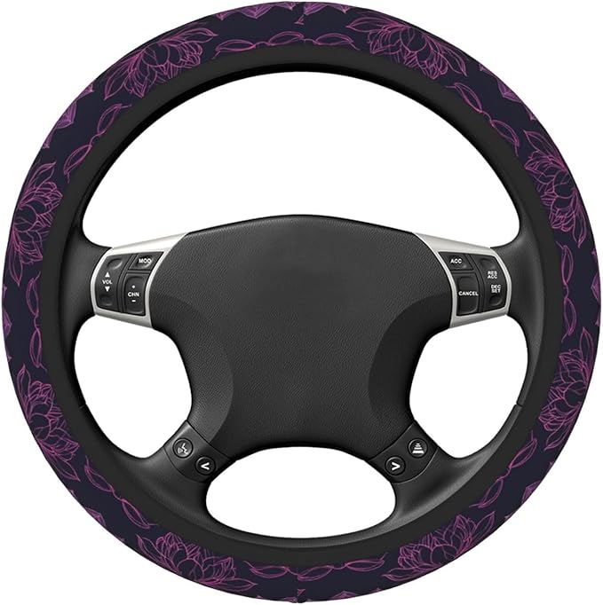 Pink Lotus Flowers Steering Wheel Cover for Women Men Girls, Car Accessories Decor Thickened Anti-Slip Auto Steering Wheel Covers Protector Universal Fit 15 Inch for Cars, Truck, SUV