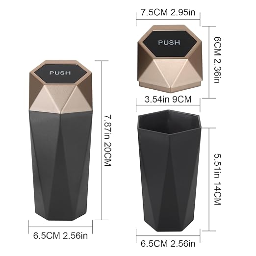 LoyaGour Car Trash Can Bin,Small Garbage Can with Lid,Automotive Cup Holder Mini Cars Trashcan,Portable Cute Cars Door Trash Cans,Women Car Dustbin (1Pcs, Gold)