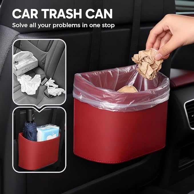 Universal Leather Car Door Cup Holder Trash Can, Leakproof Car Trash Bin,Multifunctional Back Seat Car Organizer for Hold Phones, Snacks, Drinks (A-Black)