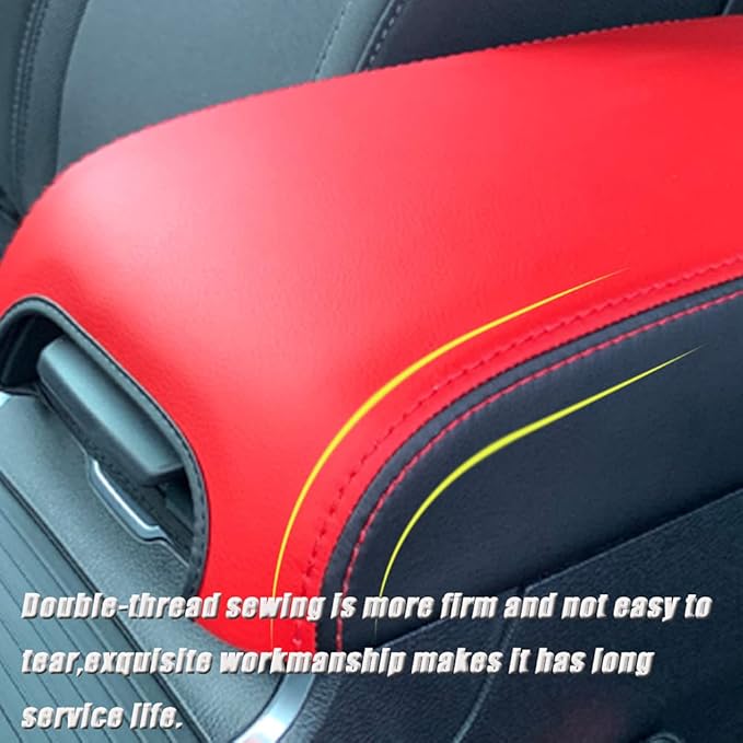 BOYUER Center Console Cover Armrest Leather Pad Cover Compatible with Dodge Charger 2011-2023/Chrysler 300 2015-2023（Black Stitches Black Cushion Neoprene）