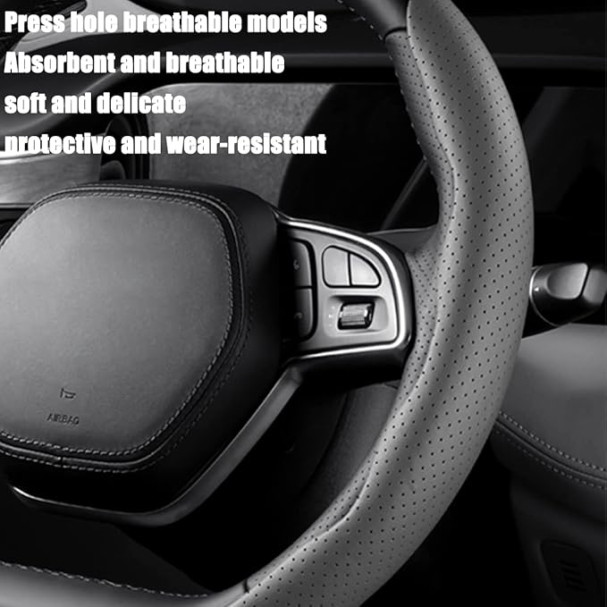 LoyaForba Car Steering Wheel Cover, Universal 15 Inch Leather Segmented Auto Steering Wheel Protector, Anti-Slip and Soft Breathable, Car Interior Accessories for Most Vehicle, SUV, Truck (Gray)