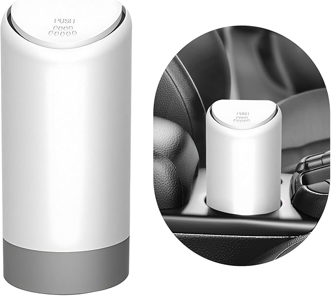 Mni Car Trash Can with Lid, Portable Silicone Auto Garbage Container for Cup Holder, Multipurpose Trash Bin for Car Home Office, Waterproof Leakproof Small Vehicle Trash Can (White)
