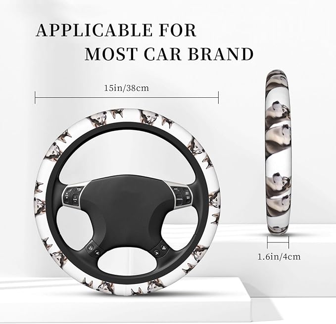 Elastic Steering Wheel Cover, Husky Dogs Car Wheel Covers for Women Men Anti-Slip Steering Wheel Protector Car Accessories, Universal 15 Inch Fit Auto, Suvs, Truck
