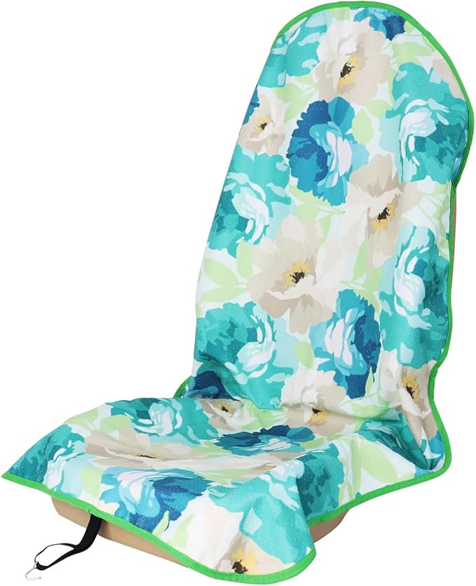 nbnhxnff Sweat Towel Car Seat Cover Protector Front Seats for Gym Workout, Running, Swimming, Beach and Hiking, Waterproof Universal Seat Cover for Car, Trucks,Van&SUV(Cyan Flower, 1pcs Front Seat)