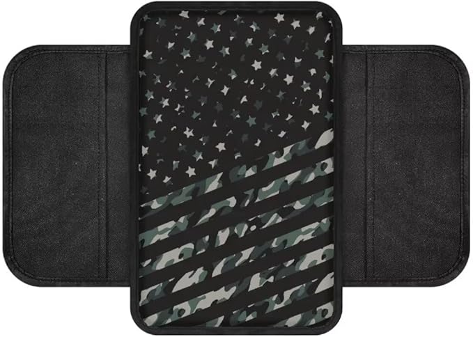 Boatee American Flag Auto Armrest Cover Car Center Console Cover Arm Rest Mat for Car Console Organizer Comfortable Center Console Cushion Pad Vehicle Interior Protection Armrest Cover Protector Black