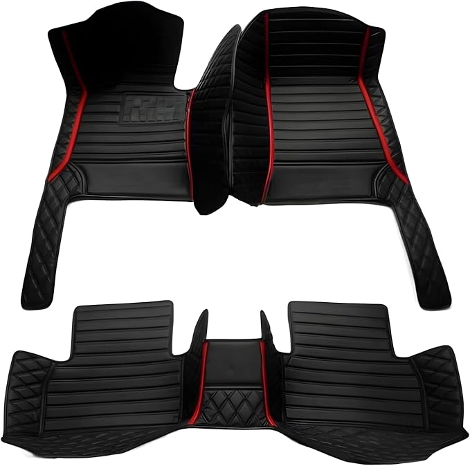 SARAHS Customized car Floor mats -Suitable for 99% of Cars, SUVs, and Trucks - car Pads to Protect Vehicle Interior Floor Accessories (Double Splicing red Line)