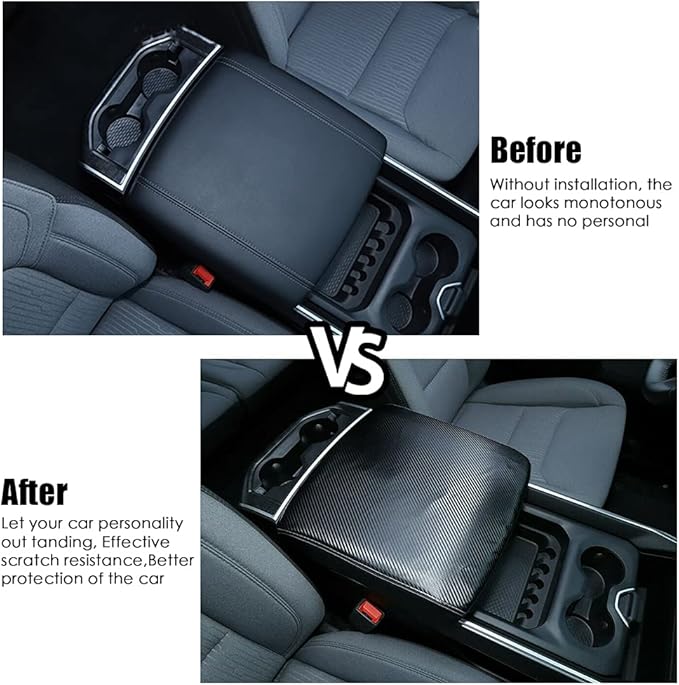 Center Console Cover Anti-Scratch Leather Armrest Pad Replace for 2019 2020 2021 2022 2023 2024 2025 Dodge RAM 1500 2500 3500 Accessories, For All Makes & Models with Bucket Seats (Carbon fiber)