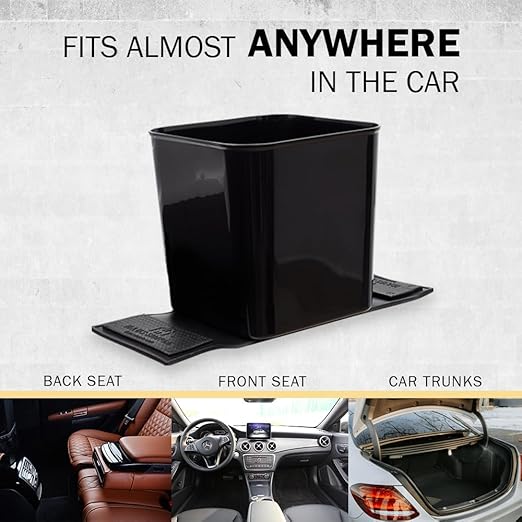 HAUSSIMPLE Car Trash Can 1.4 Gallon with Stability Flap & Magic Strips — No-Tip Leakproof Car Garbage Bin for Car Floor, Mats, Front or Back Seat, SUV, Truck, Van, Vehicle Interior Organizer (Black)