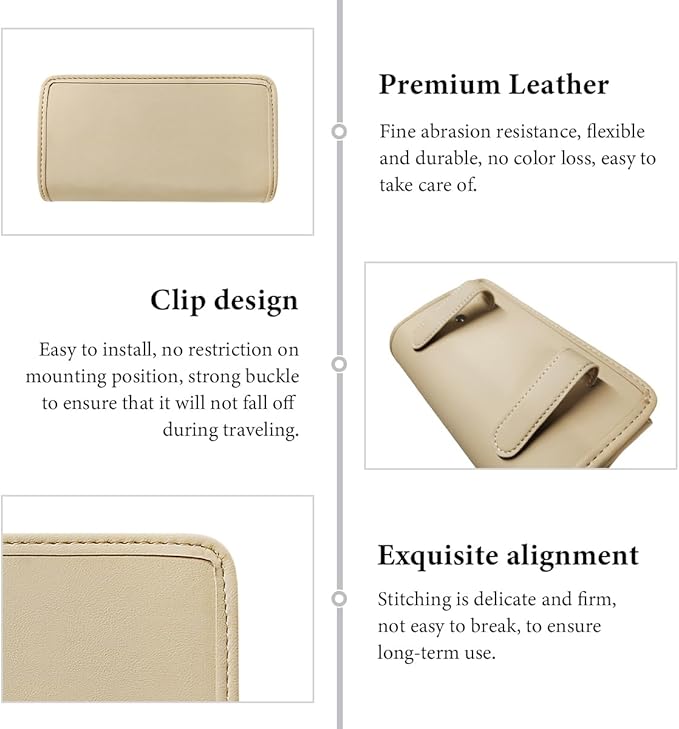 Car Trash Can, Foldable Small Hanging Trash Bin Waterproof Car Door Organizer, Multi-Function Leather Garbage Bag Mini Storage Can for Vehicle Back Seat & Side Door (Beige)
