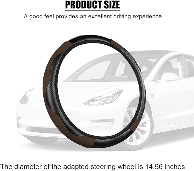 Carbon Fiber Car Steering Wheel Cover, 14.5-15 Inch Elastic Stretch Steering Wheel Guard, Sports Style Non-Slip Automotive Interior Accessories, Universal for Vehicles (Black/Coffee)