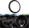 BELOMI Car Steering Wheel Cover, Anti Slip Leather Breathable Vehicle Protector, Comfortable Grip Automotive Interior Protective Guard Accessories, Universal for SUV, Sedan, Truck (Black/Red)