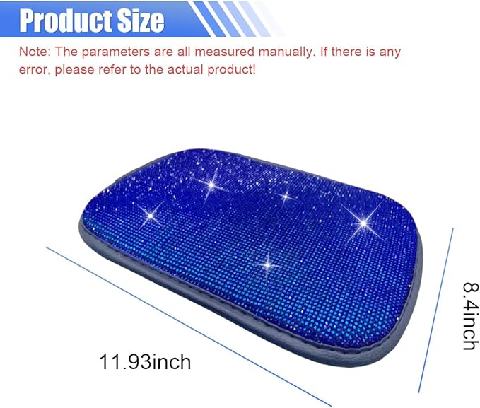 11.9''×8.4'' Bling Car Center Console Cover, Crystal Rhinestone Arm Rest Protective Cushion Pad, Diamond Soft Elbow Pillow, Auto Interior Decoration Accessories for Women Girls (Blue)