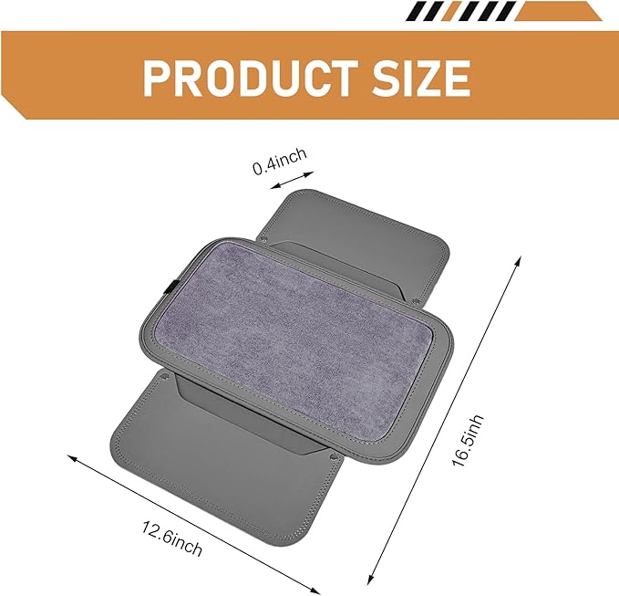 Upgraded Car Center Console Cover, Furry Soft & Comfortable Center Elbow Cushion with Two Side Storage Pockets, Luxury Leather Plush Armrest Pad Decoration, for Most Vehicles (Gray)