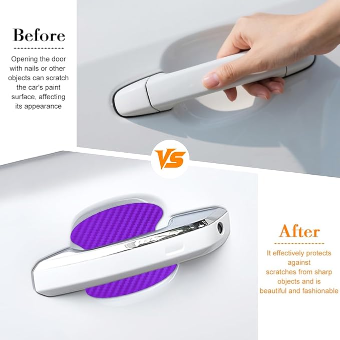 Car Door Handle Cup Scratch Protector, 4PCS 3D Carbon Fiber Vehicle Handle Bowl Sticker, Automotive Exterior Door Cup Protection Decal, Universal for SUV Caravan Automobile (Purple)