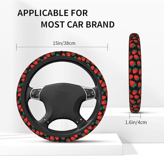 Strawberry Steering Wheel Cover for Women Men Girls Car Accessories Decor Anti-Slip Neoprene Auto Steering Wheel Covers Protector Universal 15 Inch