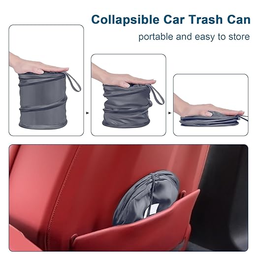 Kincown Car Trash Can, 2 Packs Mini Collapsible Car Trash Bin for Front Back Seat, Pop up Car Garbage Can, Portable Car Trash Bag Hanging for Vehicle SUV Rv Truck Accessories Interior, Grey