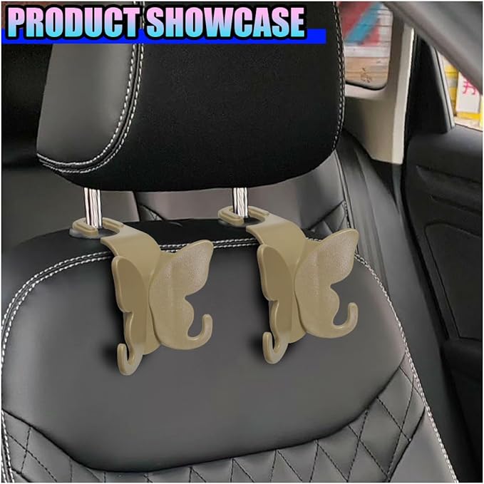 2PCS Cute Butterfly Car Seat Headrest Hook, Multifunctional Auto Interior Bag Organizer Holder, Car Back Seat Hanging Storage Double Hooks for Purse, Bag, Coat, Umbrella(Brown)