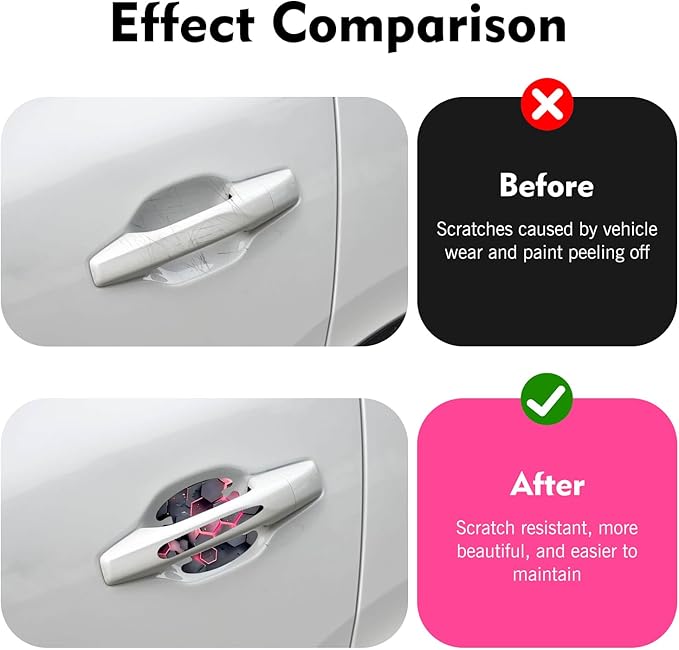 4 Pack Car Door Handle Scratch Protectors, 3D Geometry Patterned Anti-Scratch Door Handle Paint Film Cover Stickers, Universal Self-Adhesive Automotive Accessories for Most Cars (Style B)