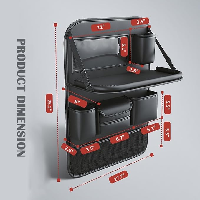 QIANKUNBAG 2 Pack Leather Car Backseat Organizer with Foldable Table Tray, Car Storage Organizer with Tablet Holder, Car Seat Back Protectors Kick MatsTravel Accessories