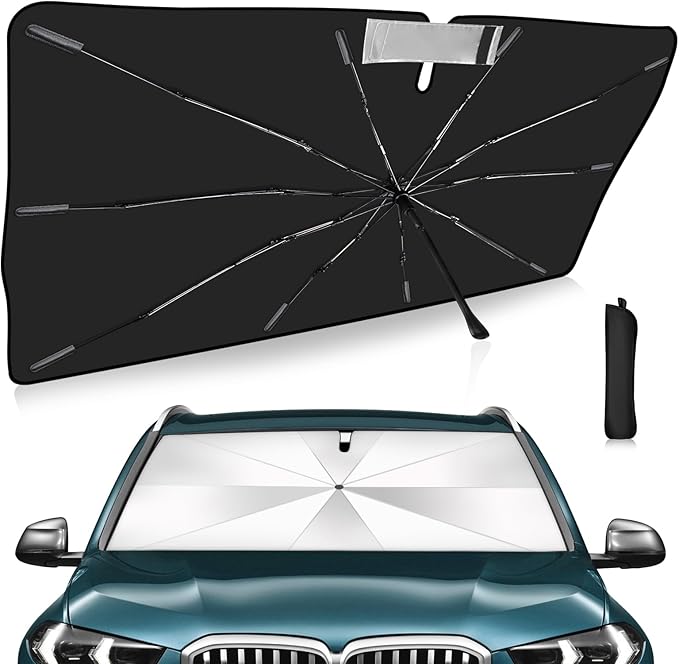 2025 Upgrade Windshield Sun Shade Umbrella Custom Fit BMW X5 2019-2024 2025 Foldable UV Protection Car Cover, Emergency Rain Shield & Dashboard Protector - Durable Auto Accessory