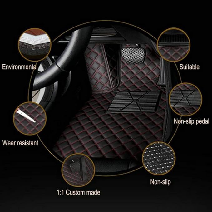 Customize Making Car Floor Mats for 99.99% Sedan SUV Pickup Truck Full Coverage Men Women Cute Leather Protection Pads Non-Slip Floor Liners (Blue Beige Thread)