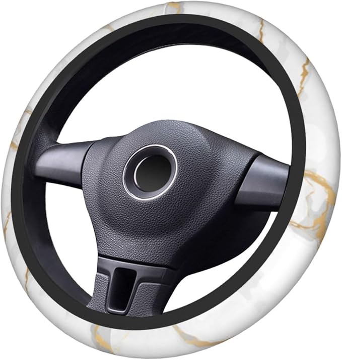 White Marble Steering Wheel Cover for Women Men Girls Car Accessories Decor Anti-Slip Neoprene Auto Steering Wheel Covers Protector Universal 15 Inch