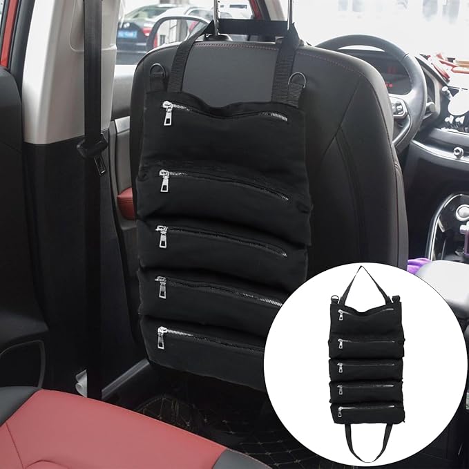 FAVOMOTO Car Seat Suspension Bag Foldable Auto Organizer for Wallet Phone Sunglasses Storage Space-Saving Rear Seat Hanging Storage Bag for Cars Suvs Trucks