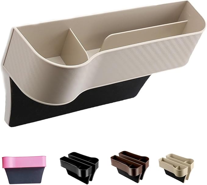 Leather Multifunctional Car Seat Organizer, Cars Seat-Gap Filler with Cup Holder, Multipurpose Backseat Car Seats Organizer Front Seats, Auto Storage Bag for Cars Console Side (Beige,Right seat)