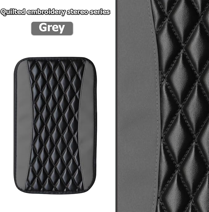 Car Center Console Pad, Universal Waterproof Armrest Seat Box Cover, 12.6" x 7.5" PU Leather Auto Armrest Protector, Car Interior Accessories Decor for Most Vehicles, Truck, SUV (Gray)