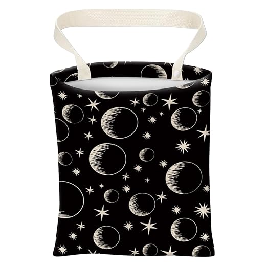 Car Trash Can, Cute Car Trash Bag, Hanging Car Organizer and Storage Bag, Trash Bin for Car Accessories, Vehicle, Travelling, Camping Cute Black White Moon Star
