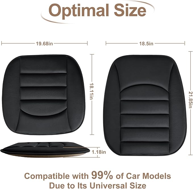 BOPUOVRE Memory Foam Car Seat Cushion with Breathable Fabric & Non-Slip Gel, Universal Fit for Car Truck Office Home 19.6x18x1.2 Black with Backrest