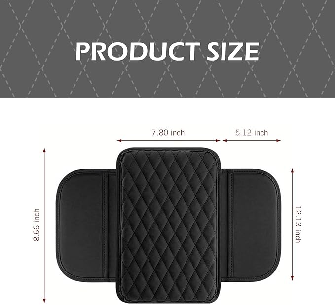 Center Console Cover, Microfiber Leather Arm Rest Cover Cushion with 2 Storage Bags, Middle Console Protective Cover, Car Accessories for Women, Universal for Trucks, Cars, SUVs (Black)