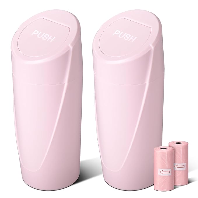 SGLRT Car Trash Can Bin with Lid - 2 Packs Car Garbage Can Cup Holder - Pink Mini Leakproof Vehicle Garbage Bin with 40pcs Trash Bags-Automobile Organizers and Storage for Front Back Seat Accessories