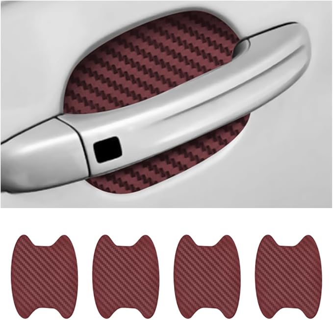 4PCS Car Handle Cup Stickers, Carbon Fiber Scratch Auto Door Protective Film, Non-Marking Bowl Protector, Universal Paint Cover Guard for Most Cars, SUV (Wine Red/4PCS)