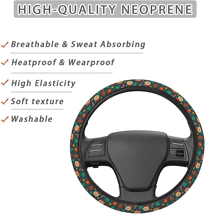 FeHuew Vintage Christmas Santa Trees Steering Wheel Cover for Women, Girls 15 inch Universal Auto Car Anti Slip Wrap Steering Wheel Covers Fit for Vehicles, Truck, SUV