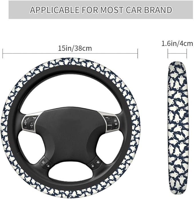Swono Steering Wheel Covers Cute Ghosts, Halloweeen Funny Dancing Ghosts Non Slip Neoprene Car Wrap Cover Comfort Grip Stretch-On Automotive Steering Wheel Protector 15 Inch