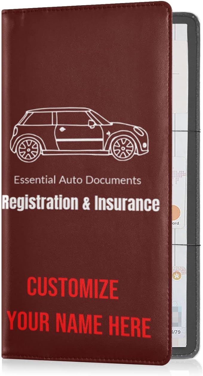 Caihoyu Custom Car Registration and Insurance Card Holder Personalized Leather Glove Box Organize Men Women Wallet Accessories Case for Cards, Essential Document Driver License Burgundy